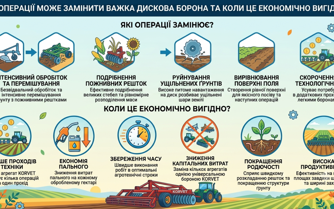 Які операції може замінити важка дискова борона KORVET та коли це економічно вигідно?